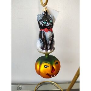 Christopher Radko Halloween ornament Kitty Patch black cat pumpkin